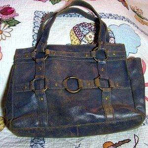 Vintage Jasmine by Cindy Newman Distress Purple Leather Tote Duffle Bag Like New